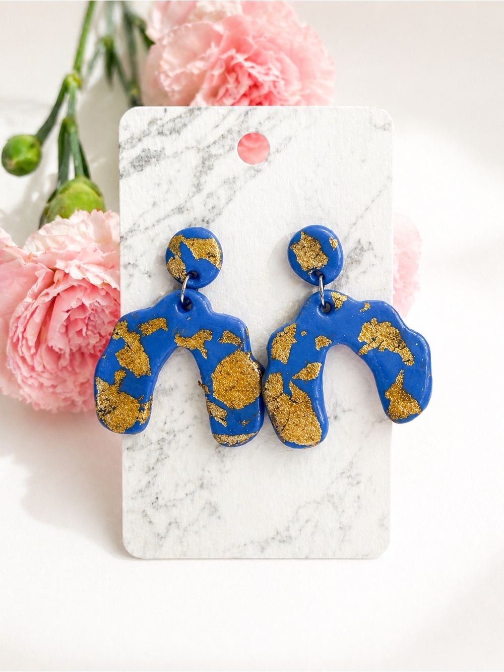 Blue and Gold Abstract Dangle Earrings